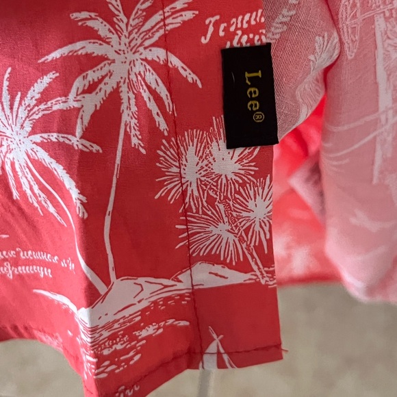 NWT Lee Coral Short Sleeve button up Shirt palm trees boats Hawaiian Men’s XL - Picture 9 of 9